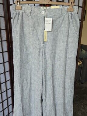 Max Studio Women's Blue & White Pinstripe Wide Leg Pants